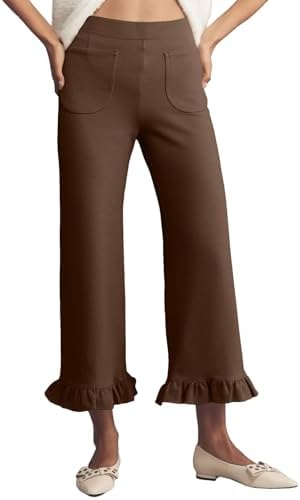 Brown 's Gingham Pants Ruffle Cropped Trousers