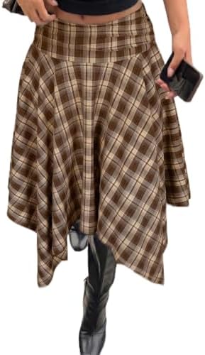 Brown 's Plaid Midi Skirt
