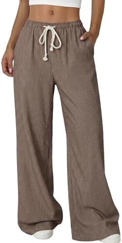 Brown Striped Wide Leg Pants for , Dark