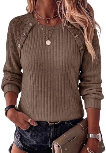 Brown Sweaters Long Sleeve Shirts Fall Tops