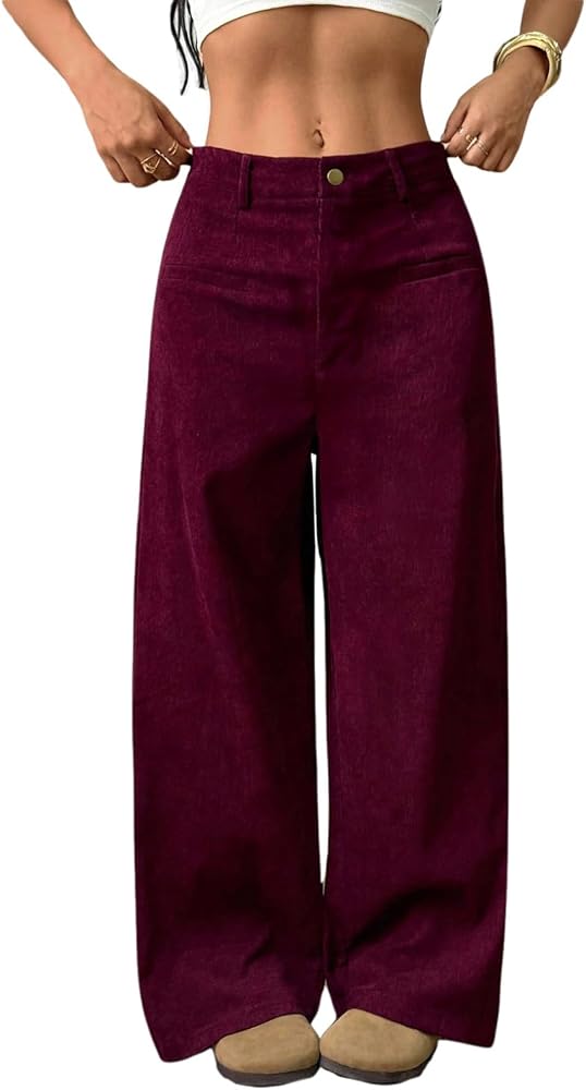 Burgundy Corduroy Pants with Pockets