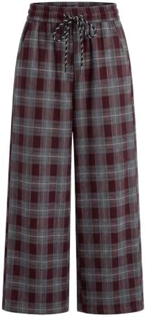 Burgundy Plaid Wide Leg Pants