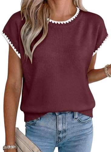 Burgundy Summer Short Sleeve Sweater Knit Tops