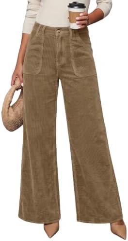 Camel High Waisted Wide Leg Corduroy Pants Casual Loose Fit