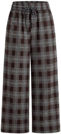 Coffee Plaid Wide Leg Pants