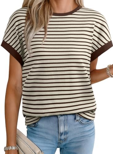 Coffee Striped Shirt Summer Short Sleeve Tops