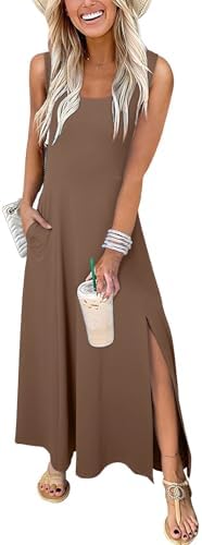 Coffee Summer Dresses for 2025 Casual Crew Neck Sleeveless