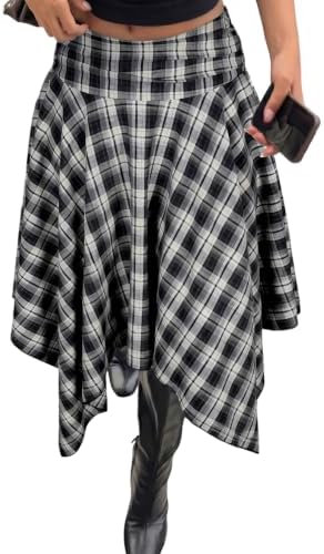 Dark Blue 's Plaid Midi Skirt