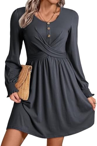 Dark Gray Fall Dresses 2025 Beach Casual Long Sleeve Loose