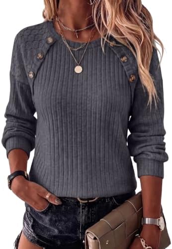 Dark Gray Sweaters Long Sleeve Shirts Fall Tops