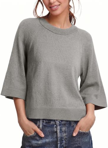 Gray 3/4 Sleeve Sweaters Fall Knit Tops