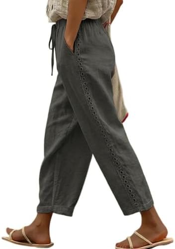 Gray Casual Linen Pants Drawstring Elastic Waist Fall Fashion