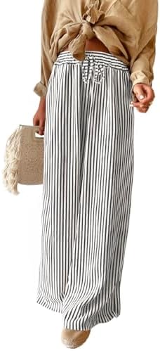 Gray Casual Striped Drawstring High Waist Wide Leg Pants