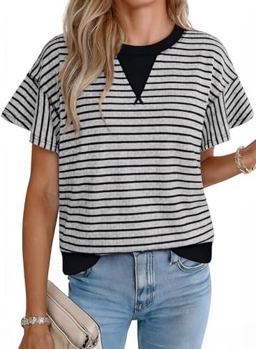Gray Fashion 2026 Summer Casual Crewneck Ruffle Short Sleeve