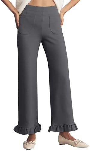 Gray 's Medium Gingham Pants Ruffle Cropped Trousers