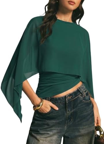 Green Asymmetrical Tops Casual Sheer Mesh Tops