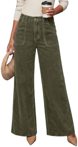 Green High Waisted Wide Leg Corduroy Pants Casual Loose Fit