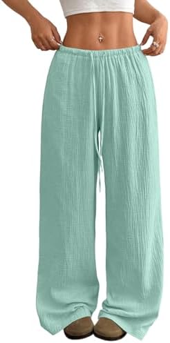 Green Linen Pants Wide Leg Beach Trousers