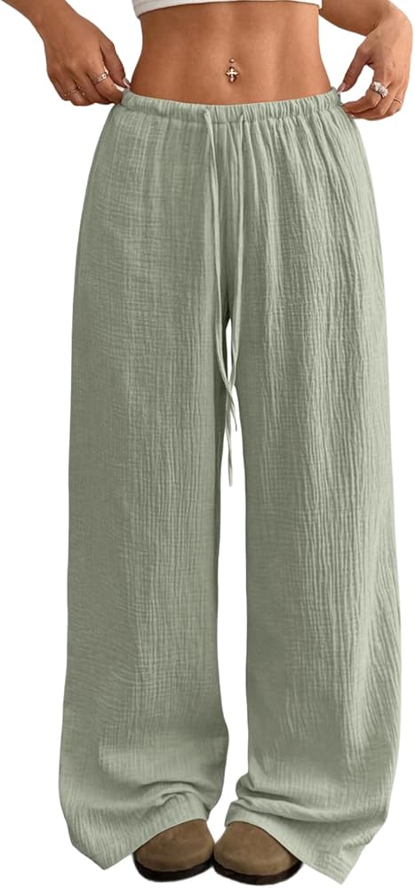 Green Linen Pants Wide Leg Beach Trousers