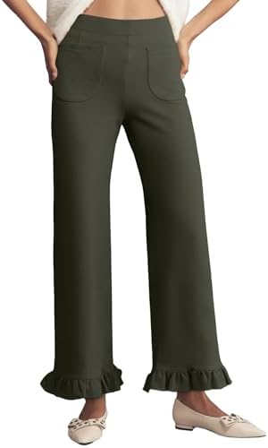 Green 's Gingham Pants Ruffle Cropped Trousers