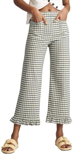 Green 's Gingham Pants Ruffle Cropped Trousers
