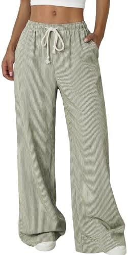 Green Striped Wide Leg Pants