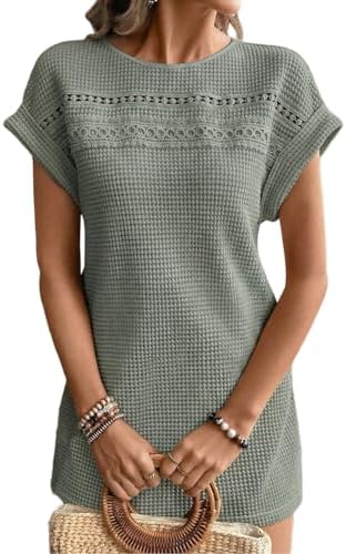 Green Summer 2026 Waffle Knit Short Sleeve Crewneck Beach Cover