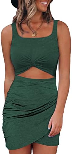 Green Summer Dresses for 2025 Cut Out Twist Front Ruched Wrap