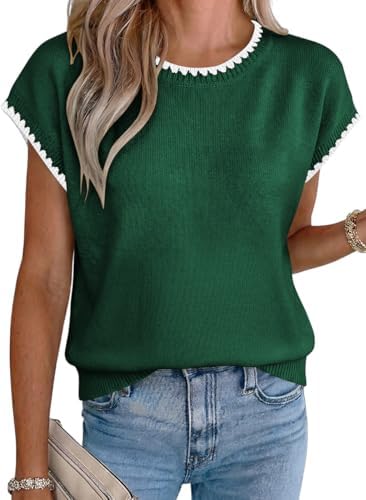 Green Summer Short Sleeve Sweater Knit Tops