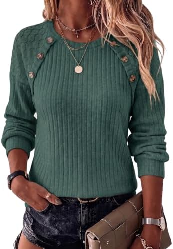 Green Sweaters Long Sleeve Shirts Fall Tops