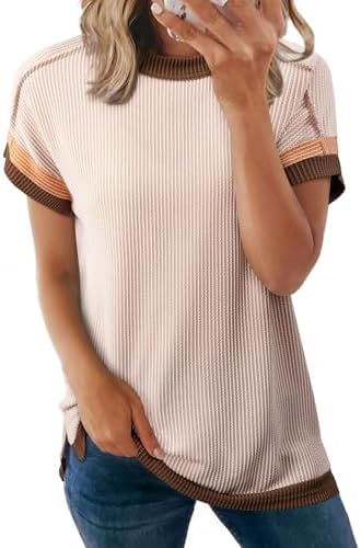 Khaki Casual Fashion 2025 Summer Tops Short Sleeve Crewneck Loose