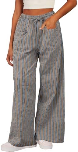 Khaki Casual Striped Color Block Pants Drawstring Elastic Waist
