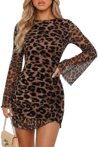 Leopard Print Long Sleeve Dress, Chestnut