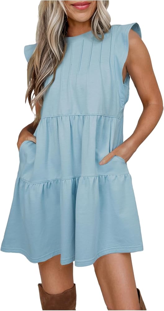 Light Blue Summer Dresses 2025 Beach Casual Loose Sundress Short