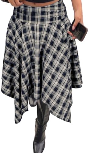 Navy Blue 's Plaid Midi Skirt