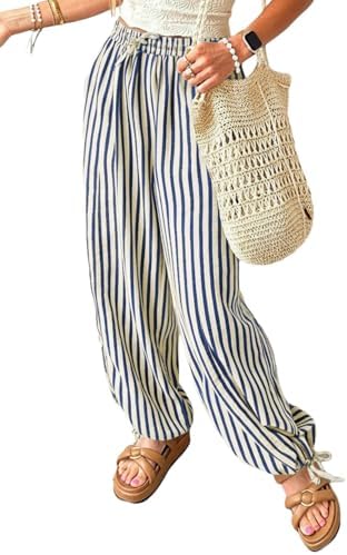 Navy Blue Trendy Wide Leg Striped Pants 2026 Fall Fashion