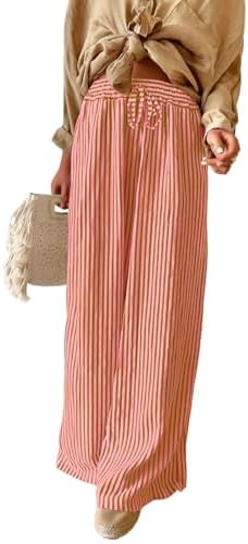 Orange Casual Striped Drawstring High Waist Wide Leg Pants