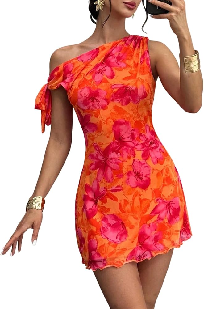 Orange Fashion 2026 Summer Floral Off Shoulder Bodycon Dress