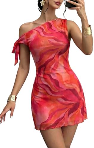 Orange One Shoulder Mesh Mini Dress Summer Fashion 2026