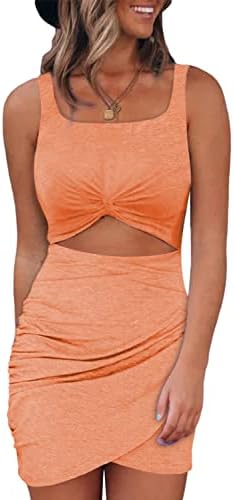 Orange Summer Dresses for 2025 Cut Out Twist Front Ruched Wrap