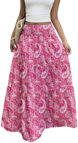 Pink Boho Flowy Maxi Skirts