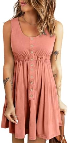 Pink Casual Summer V Neck Sleeveless A Line Dresses Pleated