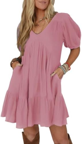 Pink Short Sleeve Babydoll Mini Dress