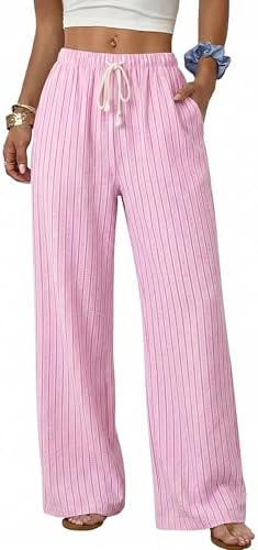 Pink Striped Wide Leg Linen Pants