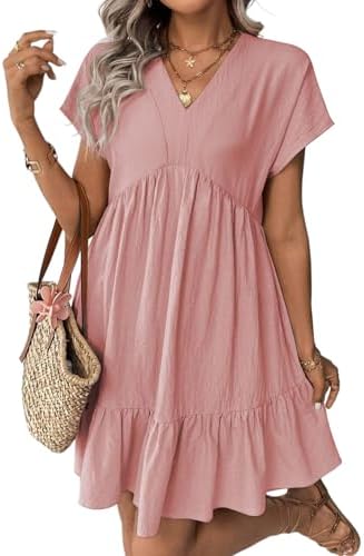 Pink Summer Babydoll Dress for 2026, , Medium | Short Sleeve