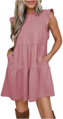Pink Summer Dresses 2025 Beach Casual Loose Sundress Short Sleeve
