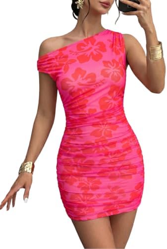 Pink Summer Off the Shoulder Dresses for 2026 Floral Ruched