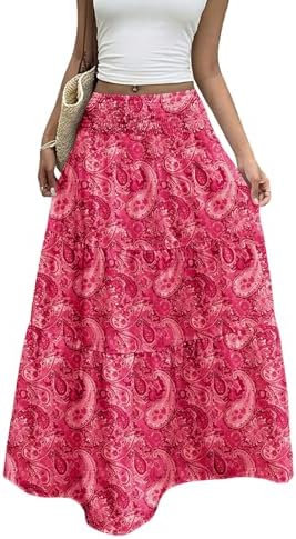 Red Boho Flowy Maxi Skirts