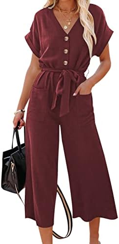 Red Fashion 2024 Casual Fall V Neck Short Sleeve Button High