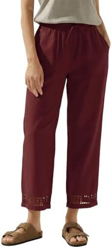 Red Fashion 2026 Casual Linen Pants Lightweight Drawstring